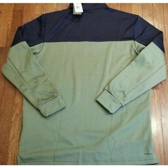 adidas GD0864 Men's Sz M Navy Blue & Legacy Green Aeroready 1/4 Zip Sweatshirt - Picture 2 of 4